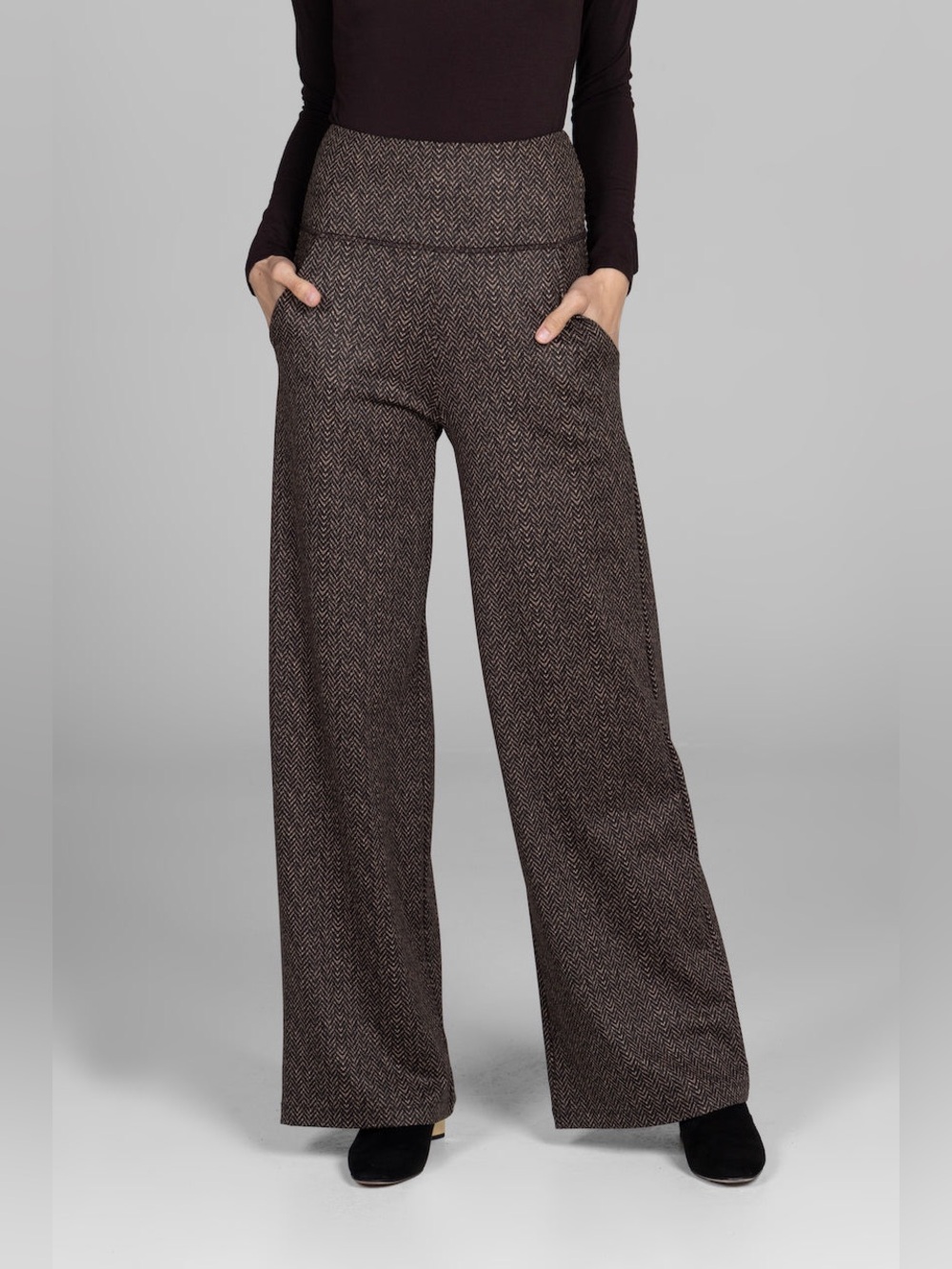 Kiragrace Herringbone Camel High Waisted Wide Leg Pant